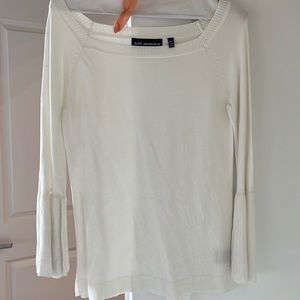 525 America White Ruffle Sleeve Square Neck Sweater